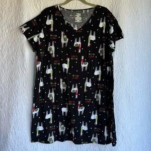 Secret Treasures Black and White Pajama Set with Llama Print